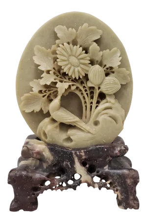 Vintage Chinese Soapstone Sculpture With Bird and Flowers