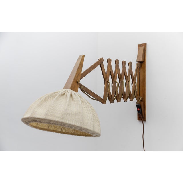 Scandinavian Scissor Wall Lamp in Wood and Fabric, 1960s For Sale - Image 18 of 18