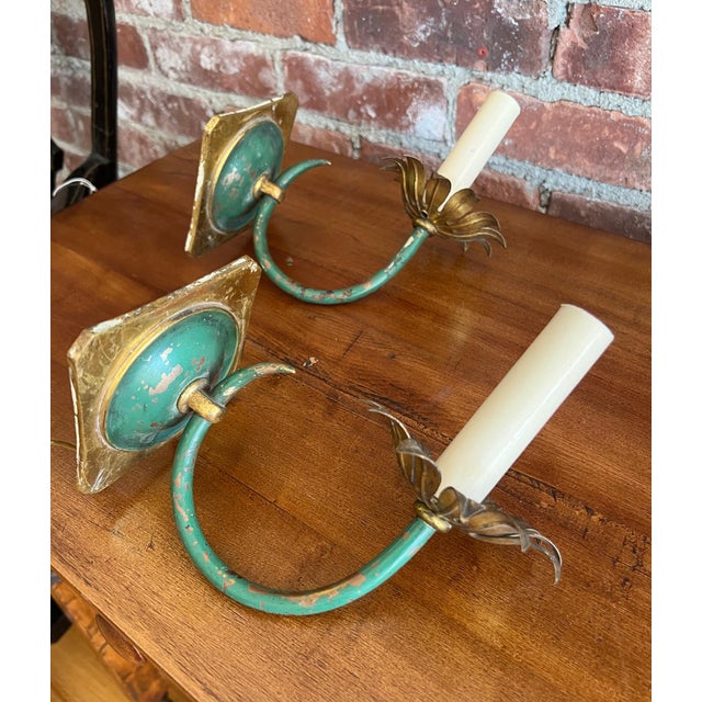 Hollywood Regency Vintage Italian Tole Wall Sconces - a Pair For Sale - Image 3 of 5