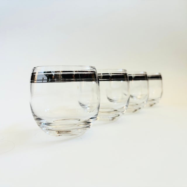 Mid-Century Modern Mid Century Silver Striped Roly Poly Cocktail Glasses - Set of 4 For Sale - Image 3 of 7