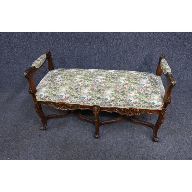 French 19th C Louis XV Walnut Carved Bench For Sale - Image 3 of 8