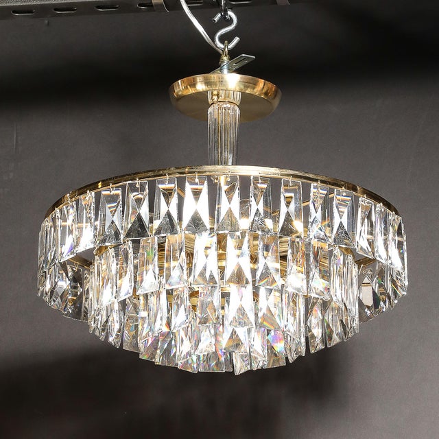 Mid-Century 3-Tier Faceted & Cut Crystal Chandelier in Brass W/ Glass Rod Detail For Sale - Image 13 of 18