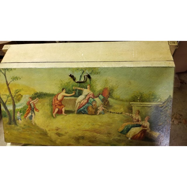 Green Victorian French Commode Scriban Writing Desk PAinting Couple For Sale - Image 8 of 13