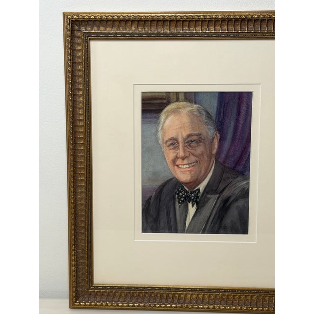 Wood President Franklin D. Roosevelt Portrait Painting Circa 1940's Mid Century Framed For Sale - Image 7 of 18