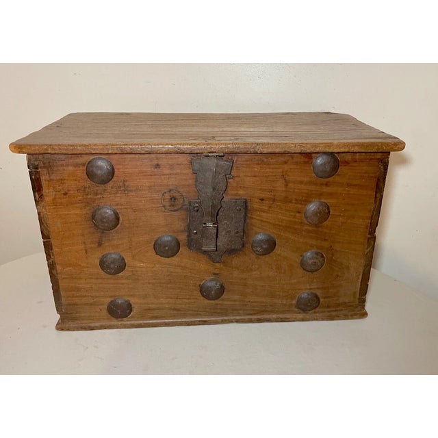 Gothic Rare Antique 18th Century Wrought Iron Adorned Wood Blanket Chest Trunk Box For Sale - Image 3 of 18