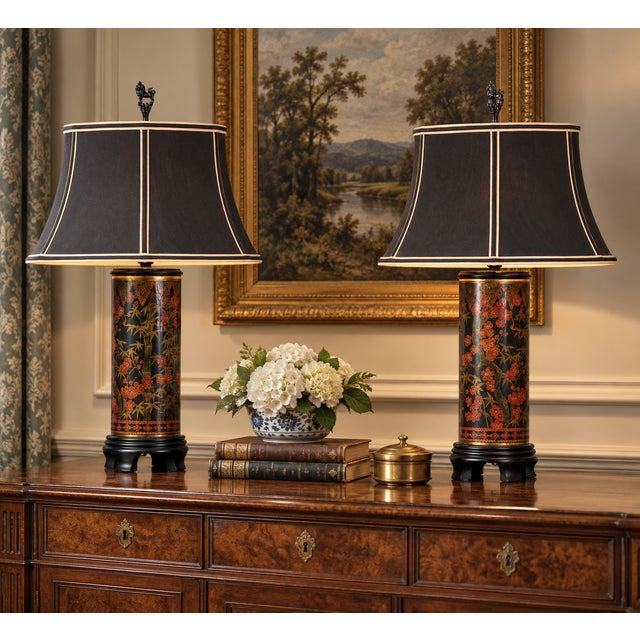 This handsome pair of Frederick Cooper table lamps, dated 2003, brings the company’s signature blend of traditional design...