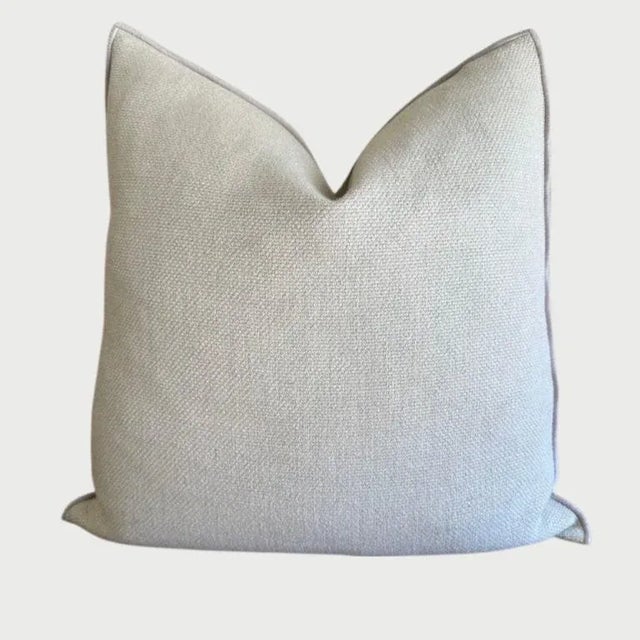 Fromentera French Linen Accent Pillow in Ciment With Down Insert For Sale In Los Angeles - Image 6 of 6