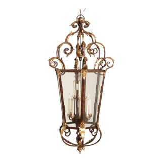 Minka Metropolitan Large Wrought Iron & Gilt Metal 12 Light Pendant Chandelier For Sale