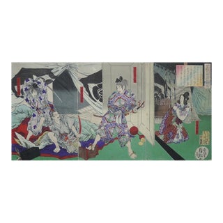1882 Kobayashi Kiyochika Triptych Soga Brothers' Revenge Rare Meiji Warrior Print For Sale