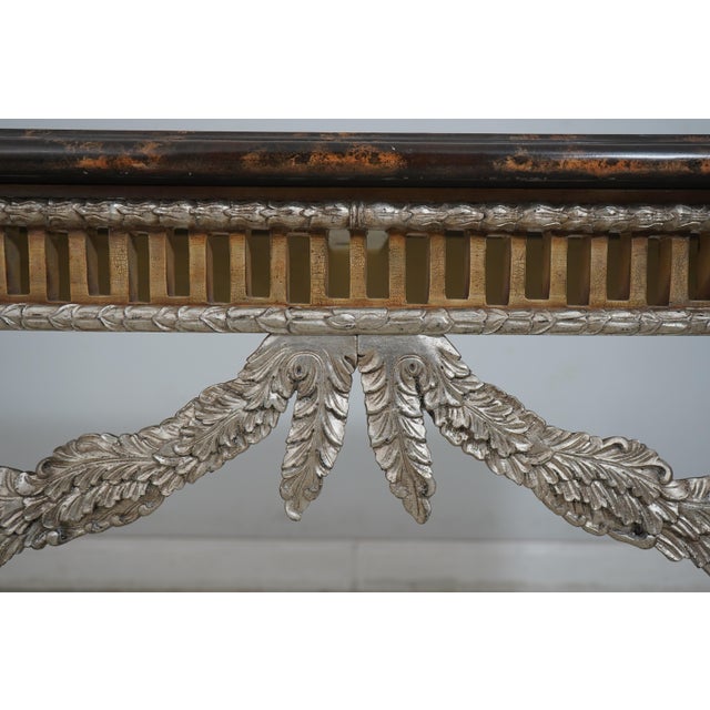 Maitland Smith French Silver & Gold Gilt Faux Marble Top Console Table For Sale - Image 10 of 16