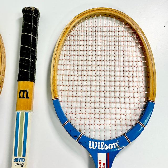 Royal Blue Vintage Americana Boho Chic Chris Evert Wood Wilson Tennis Rackets Decorative Objects - Set of 3 For Sale - Image 8 of 14