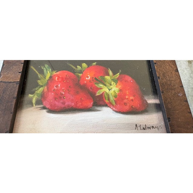 Red Three Original Amanda Selway British Still Lifes of Cherries, Strawberries and Green Apple Fruits in Custom Burl Wood Finished Frames For Sale - Image 8 of 13