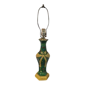 Antique 18th Century Chinese Porcelain Baluster Shape Vase With Bats & Bow in Famille Vert Palette as a Lamp