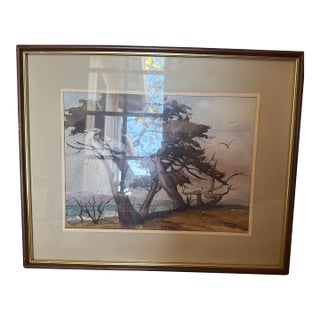 Mid 20th Century Watercolor Painting of Pescadero Point at Pebble Beach For Sale