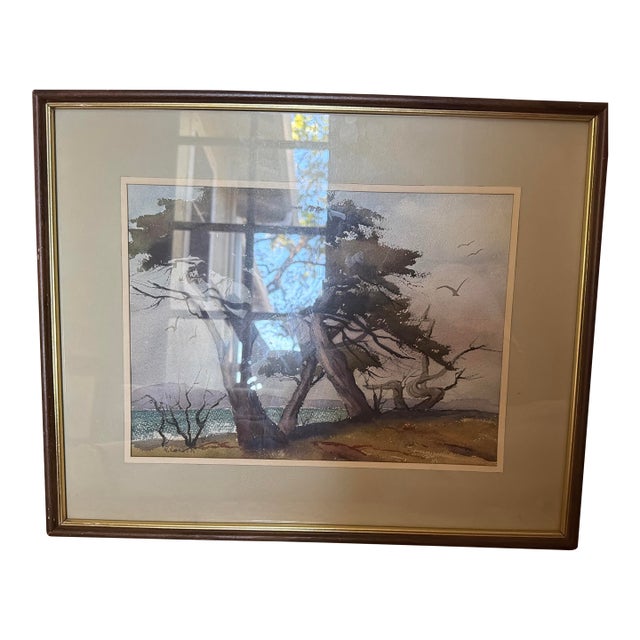 Mid 20th Century Watercolor Painting of Pescadero Point at Pebble Beach For Sale