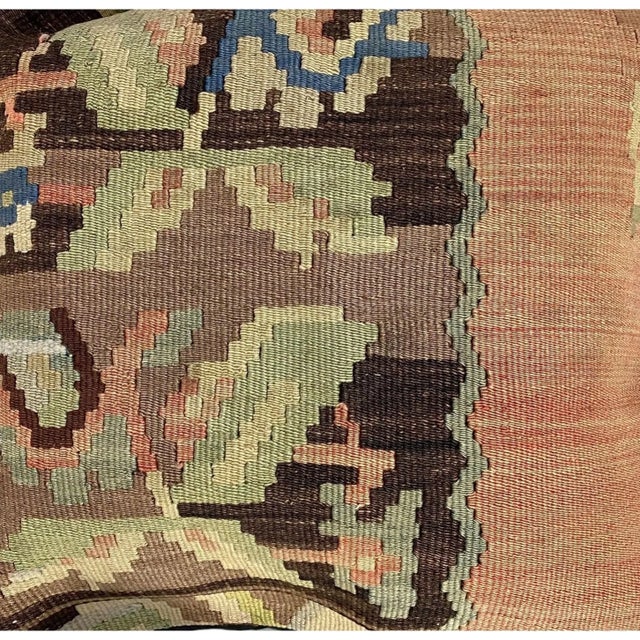1980s Custom Made Old Turkish Tribal Kilim Pillow Cover 20" by 20" For Sale - Image 5 of 8
