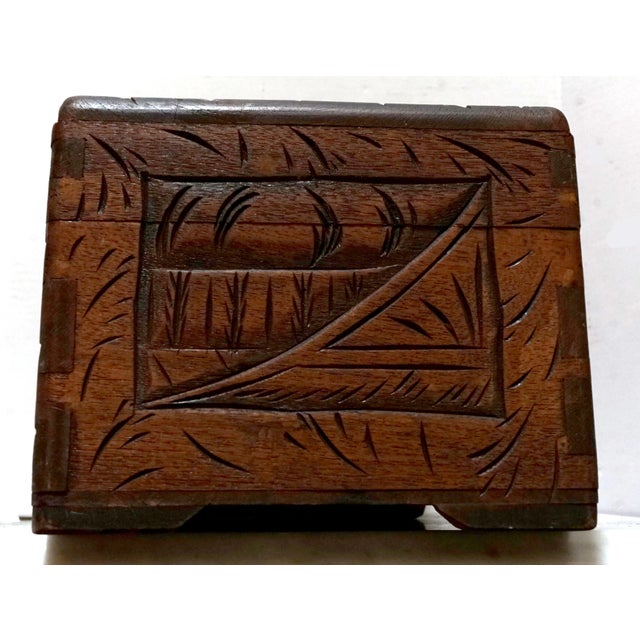 Late 19th Century 19th Century Hand-Carved Mahogany Chinese Export Humidor For Sale - Image 5 of 8