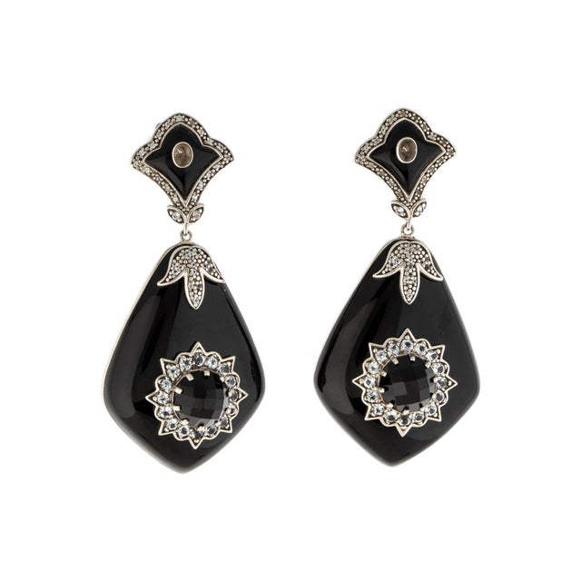 Early 21st Century Miriam Salat 'MRM' Noir Evening Black Resin and White Topaz Drop Earrings, A Pair For Sale - Image 5 of 18