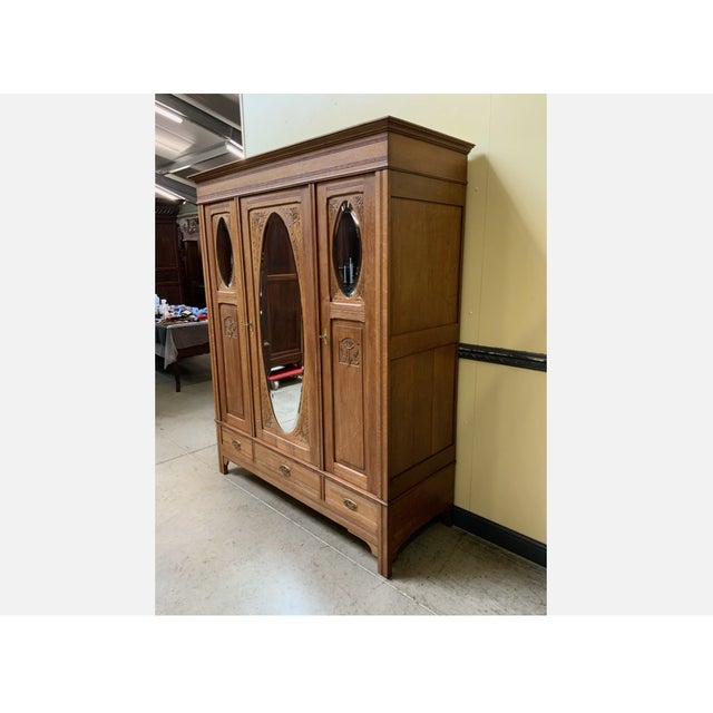 Wood Antique Art Nouveau Wardrobe in Oak, 1910 For Sale - Image 7 of 11