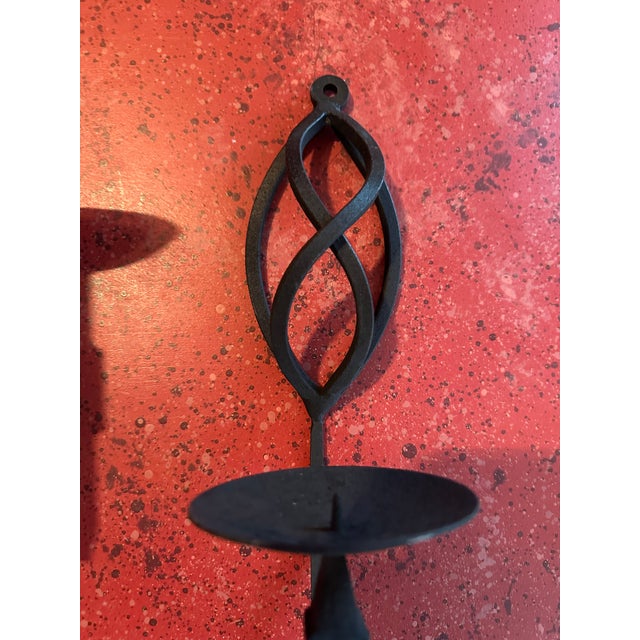 1950s 1950s Black Wrought Iron Candle Sconces- 3 Pieces For Sale - Image 5 of 10