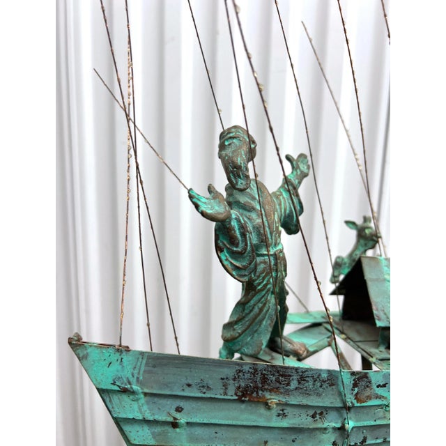 Metal Bijan Signed Metal Art Sculpture of Man on Boat With Goats. For Sale - Image 7 of 12