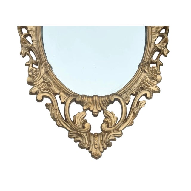 Mid-Century Modern Mid 20th Century Hollywood Regency Baroque Style Gold Ornate Floral Scroll Wall Mirror For Sale - Image 3 of 4