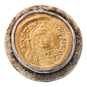 Antique 22k Yellow Gold Byzantine Empire Justinian I Coin Bezel Ring Size 9.75