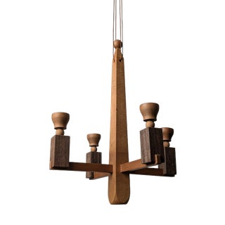 Art Deco Danish Wooden Candle Chandelier, 1970s For Sale