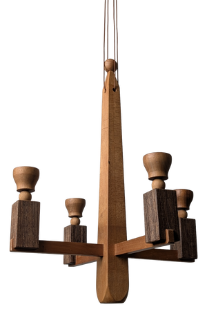 Art Deco Danish Wooden Candle Chandelier, 1970s