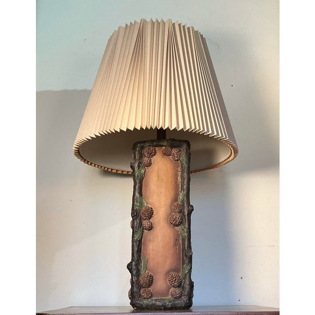 Vintage Mid Century Table Lamp British Potter Bernard Rooke Textured Tree Bark Pinecone Motifs, 1960s For Sale - Image 4 of 12