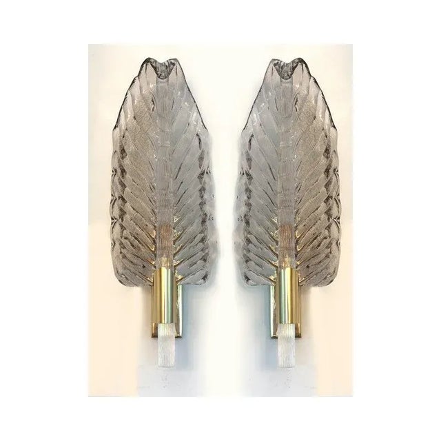 Gray Leaf Murano Glass Wall Sconce by Simoeng, Set of 2 For Sale - Image 6 of 13