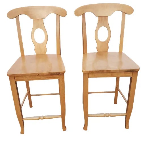 Late 20th Century Pair of Vintage Pottery Barn Napoleon Style Fruitwood Counter Stools Chairs Chairish