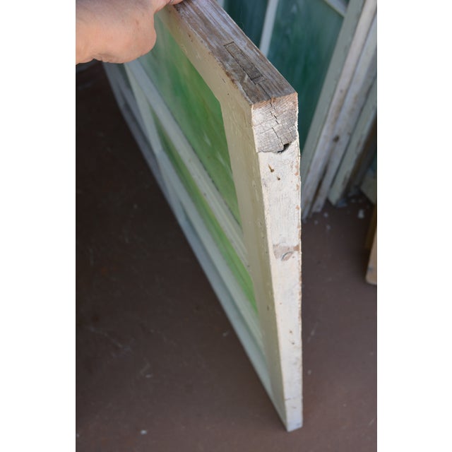 Vintage Large Green Blue & White Slag Glass 6 Pane Window Panel From Va Church For Sale - Image 4 of 18