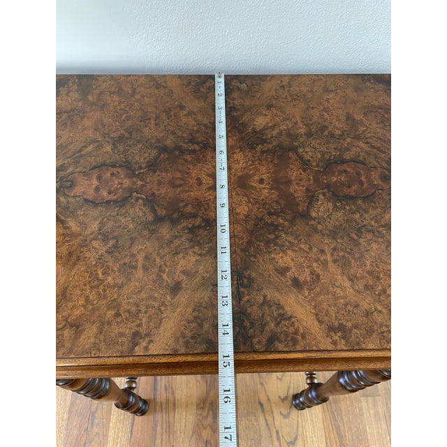 Antique Victorian Burl Walnut Octagonal Side Table, Bobbin Turned Legs For Sale - Image 10 of 10