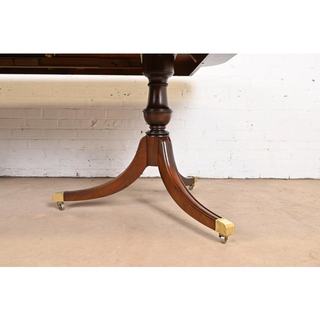 Brown Baker Furniture Style Georgian Banded Mahogany Double Pedestal Extension Dining Table, Newly Refinished For Sale - Image 8 of 12