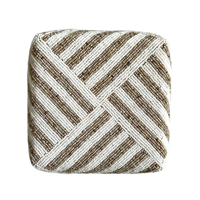 Asian Vintage Tan & White Striped Bamboo Beaded Box Medium For Sale - Image 3 of 9