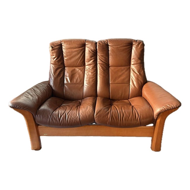 Vintage Ekhornes Leather Stressless Reclining Loveseat For Sale