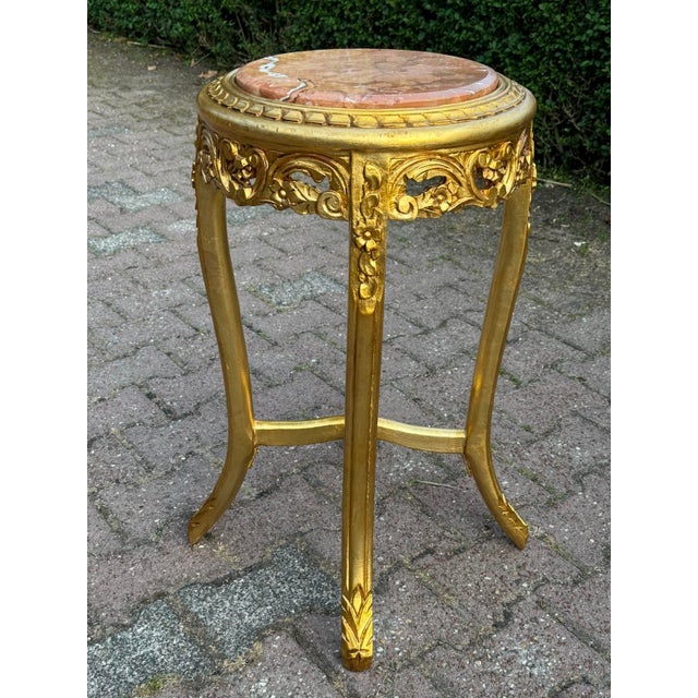Wood 1950s French Louis XVI Gold Beech Marble Side Tables Pair For Sale - Image 7 of 11