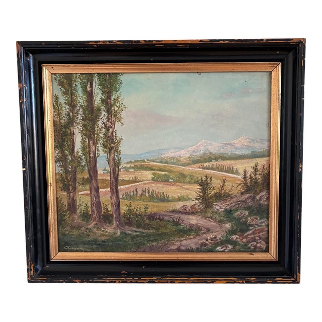 Vintage Original Landscape Oil Painting: Countryside Nature Wall Art For Sale