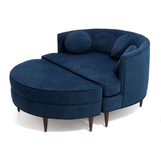 Mid-Century Modern Mid Century Half Moon Lounge Chair & Ottoman After Adrian Pearsall Satellite Havana Knoll Fabric For Sale - Image 3 of 18
