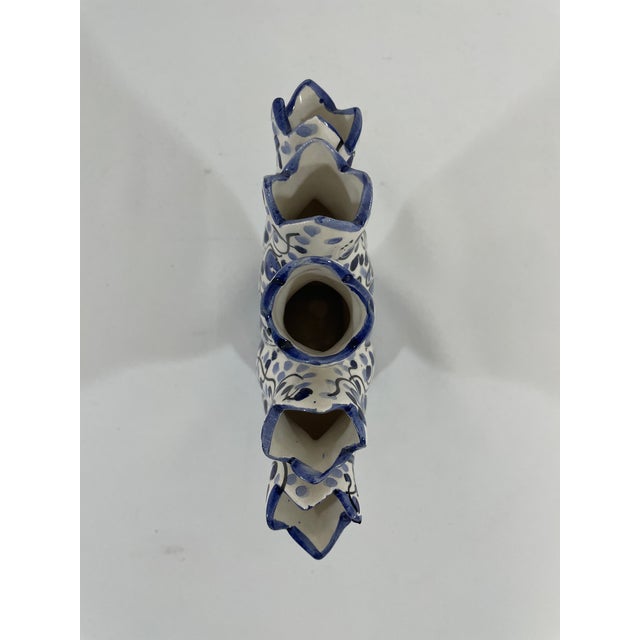 Mid 20th Century Blue and White Majolica Tulip Vase, Tulipiere For Sale - Image 9 of 13
