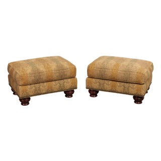 1990s Thomasville Traditional Style Pair of Upholstered Ottomans For Sale