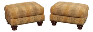 1990s Thomasville Traditional Style Pair of Upholstered Ottomans