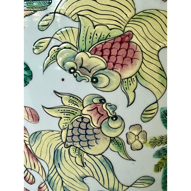 Large Chinese Porcelain Lotus Pond White Enamelled Planter / Jardiniere, Goldfish, Ducks and Flowers (Republic Period) For Sale - Image 12 of 15