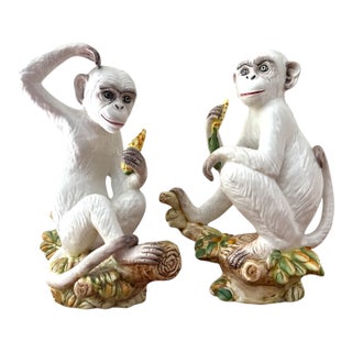 Mid-Century Hand Painted Italian Ceramic Monkey Sculptures – A Pair For Sale