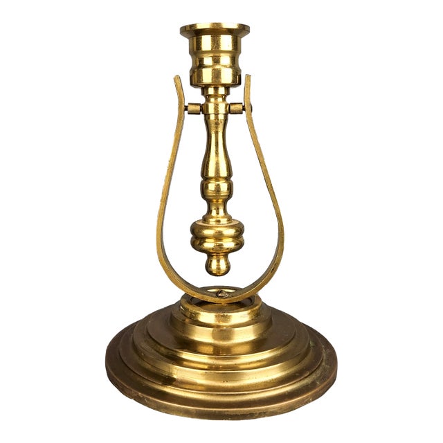 Vintage Brass Ship Gimbal Candle Holder Nautical Candlestick For Sale