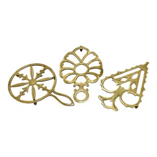 Vintage Brass Trivets - Set of Three For Sale