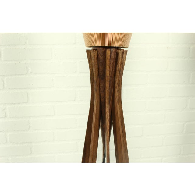 Brown Celloid Plissee Lamp with Wood Stand, 1960s For Sale - Image 8 of 16