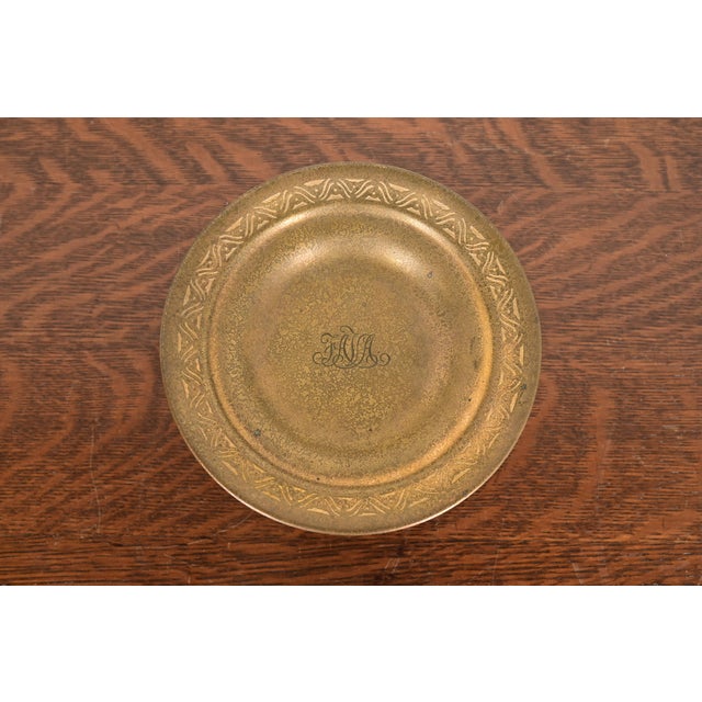 Early 20th Century Tiffany Studios New York Bronze Doré Pedestal Bowl or Compote Dish With Decorative Border For Sale - Image 5 of 11