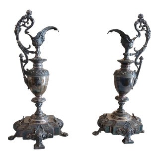 Pair of Silver Plated Ewers For Sale